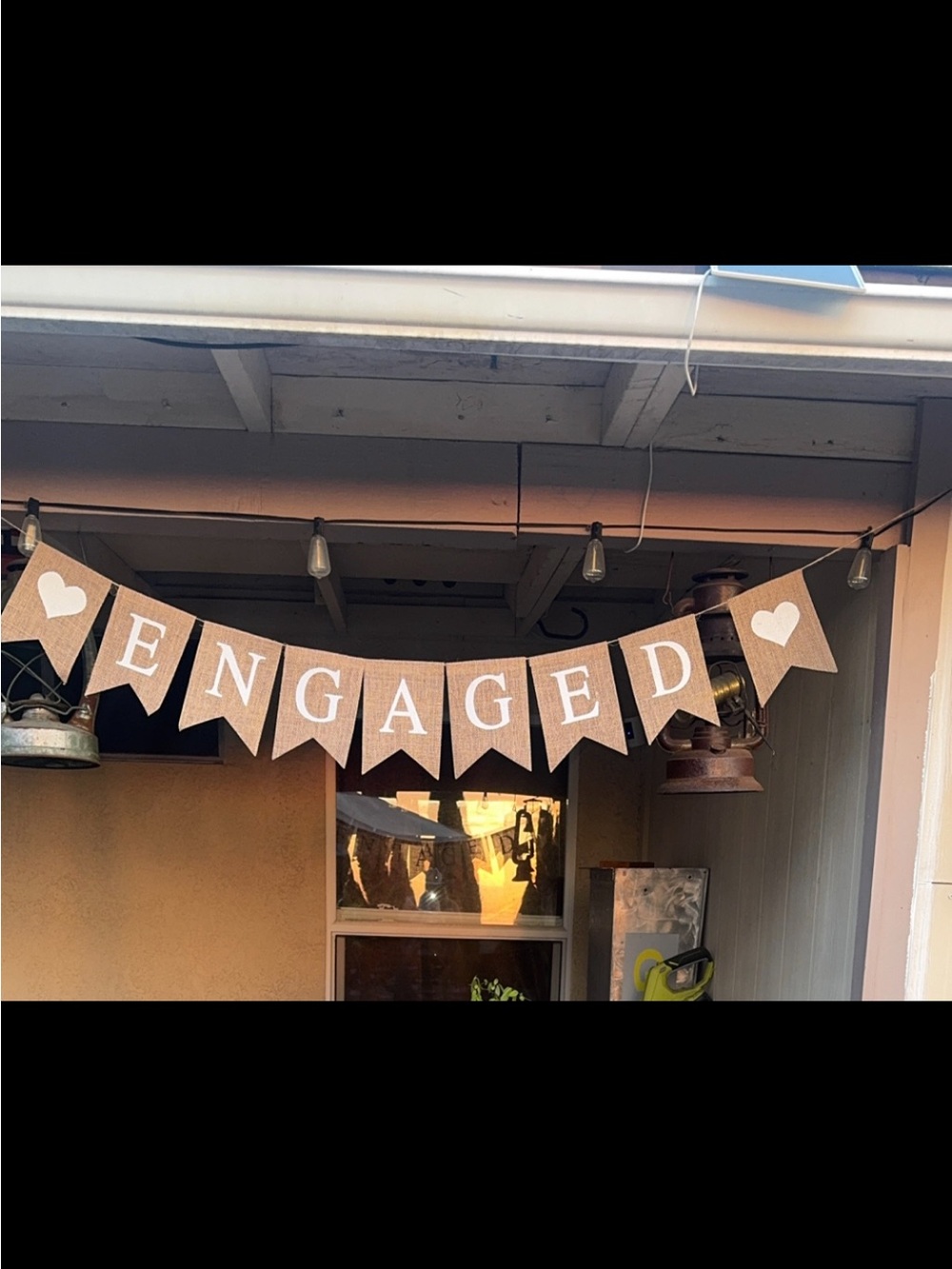 Engagement banner for celebration/ decorations white letters with tan